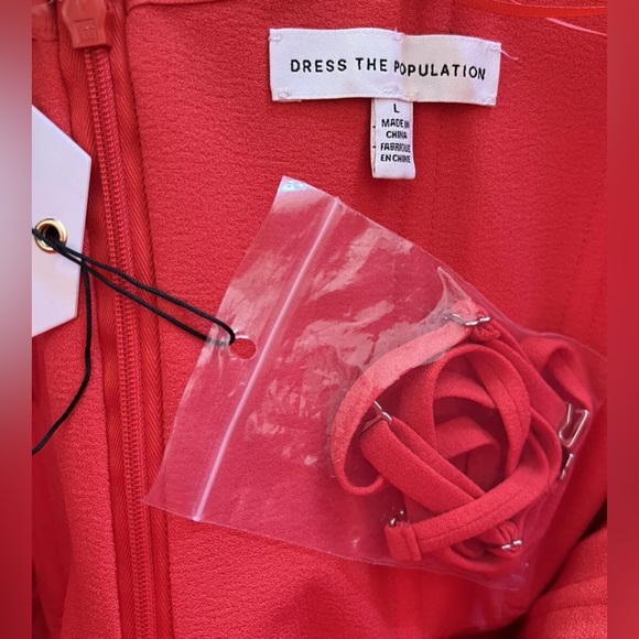 Dress The Population Bailey Off the Shoulder Sweetheart Neck Dress Poppy Size L - Picture 6 of 8